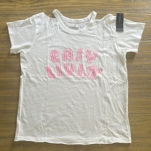 American Eagle graphic tee with cutouts shoulder